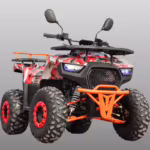 Red and black ATV with orange accents and large tires