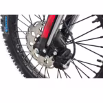 Motorcycle front disc brake and wheel close-up