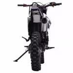 Rear view of white dirt bike with knobby tire