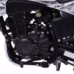 Motorcycle engine and exhaust system close-up view