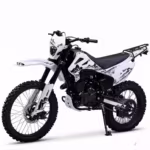 White and black CB300F dirt bike with mountain graphics