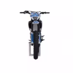 Blue and white dirt bike front view