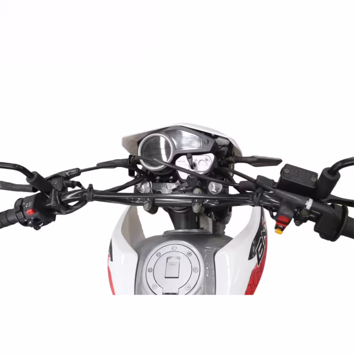 Manillar de motocicleta con panel de instrumentos y depósito de combustible