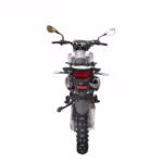White dual sport motorcycle rear view