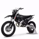 Black MX dirt bike with silver exhaust on white background
