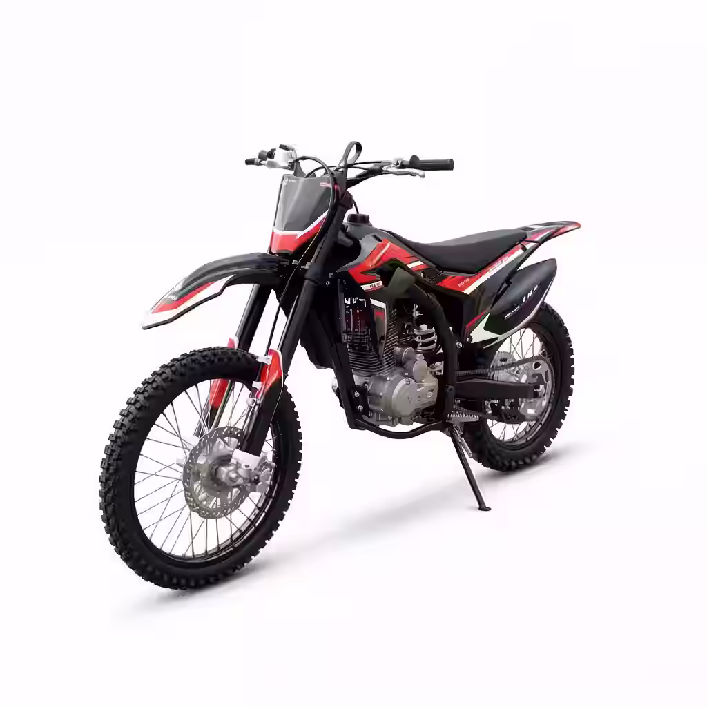 Black and red dirt bike studio shot