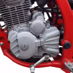 Motorcycle engine with red frame close-up