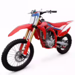 Red dirt bike with blue and white graphics