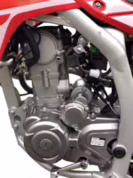Close-up of motorcycle engine and frame
