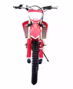 Red and white dirt bike front view