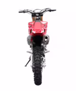 Red dirt bike rear view on white background
