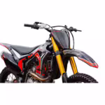 Black and red dirt bike with gold front forks