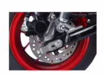 Motorcycle front disc brake with red rim