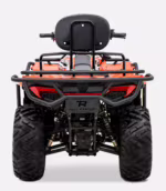 Vista traseira de um quadriciclo Asia Raptor ATV laranja.