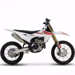 White and red dirt bike side view