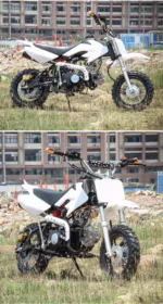 Motocicleta de motocross branca em exposição ao ar livre