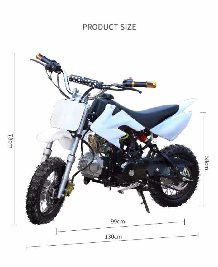 Minimoto de cross blanca con dimensiones del producto