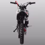 Front view of a white and black dirt bike