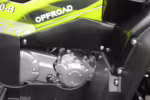 Off-road motorcycle engine and side panel detail