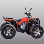 Orange and black ATV quad bike side view