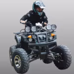 Rider on black ATV quad bike with extra lights