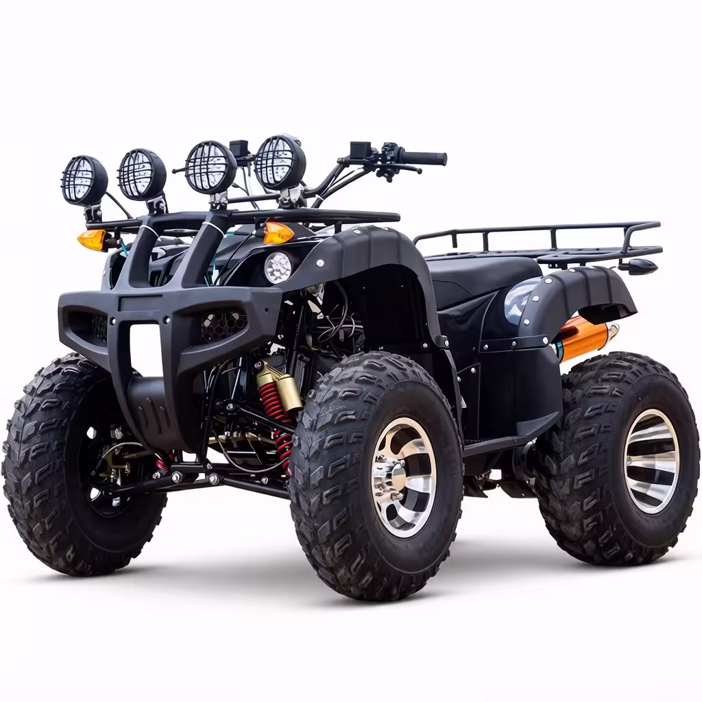 YKF-DGN I cvt atv black adult quad with auxiliary lights and rear rack
