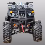 Front view of black ATV with four auxiliary lights