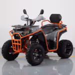 Gray and orange ATV with front rack and rear seat