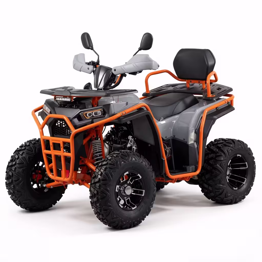 YKF-DTL III 200cc quad gray and orange ATV with front rack
