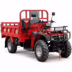 Red utility ATV with cargo bed on white background