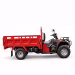 Red utility ATV with cargo bed side view