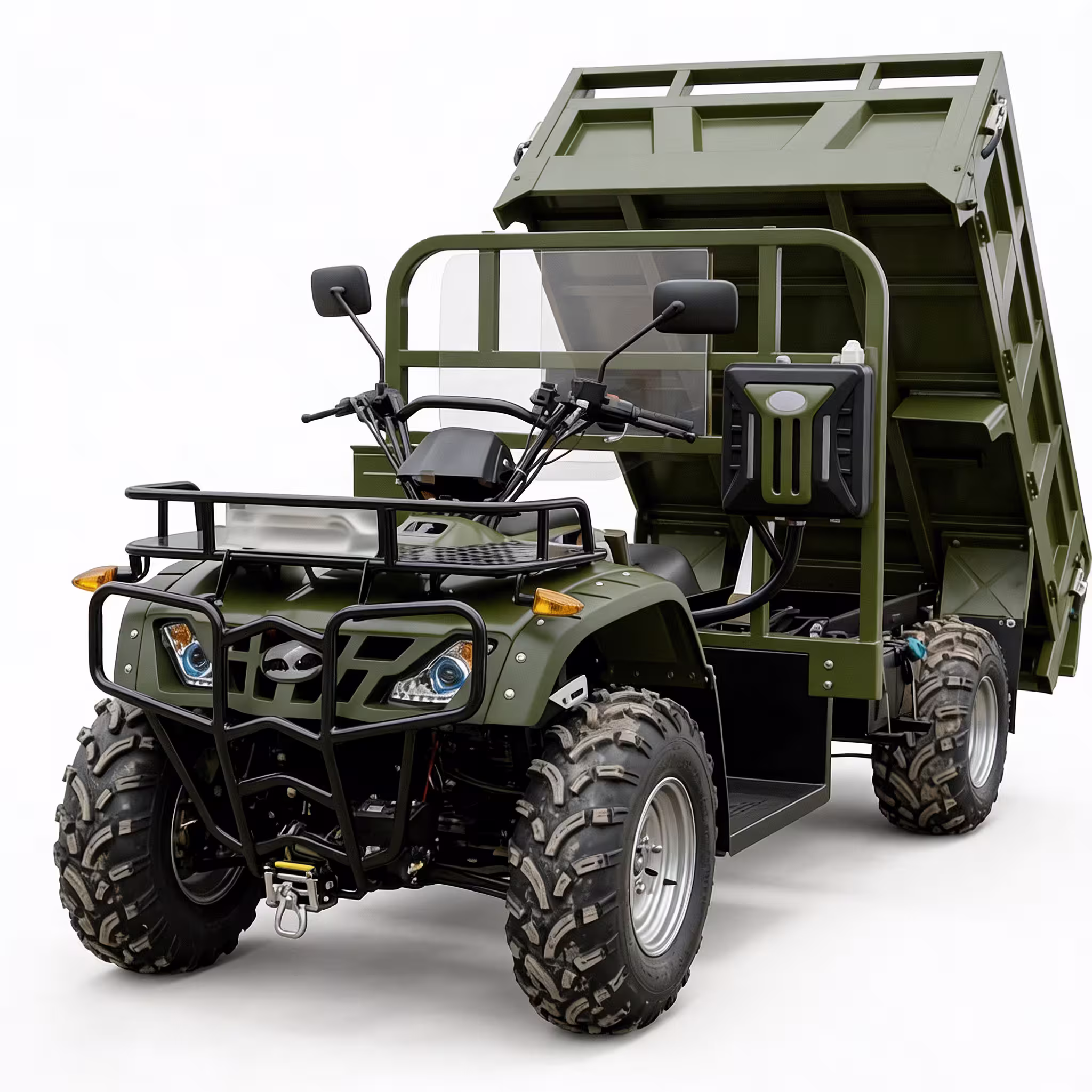 YKF-FT02-WhiteBG_9-ykfmoto-com YKF-FT02 farm atv olive green 300cc utility quad with hydraulic dump cargo bed