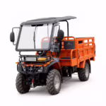 Orange utility ATV with cargo bed and roof