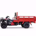 Red utility ATV with cargo bed side view