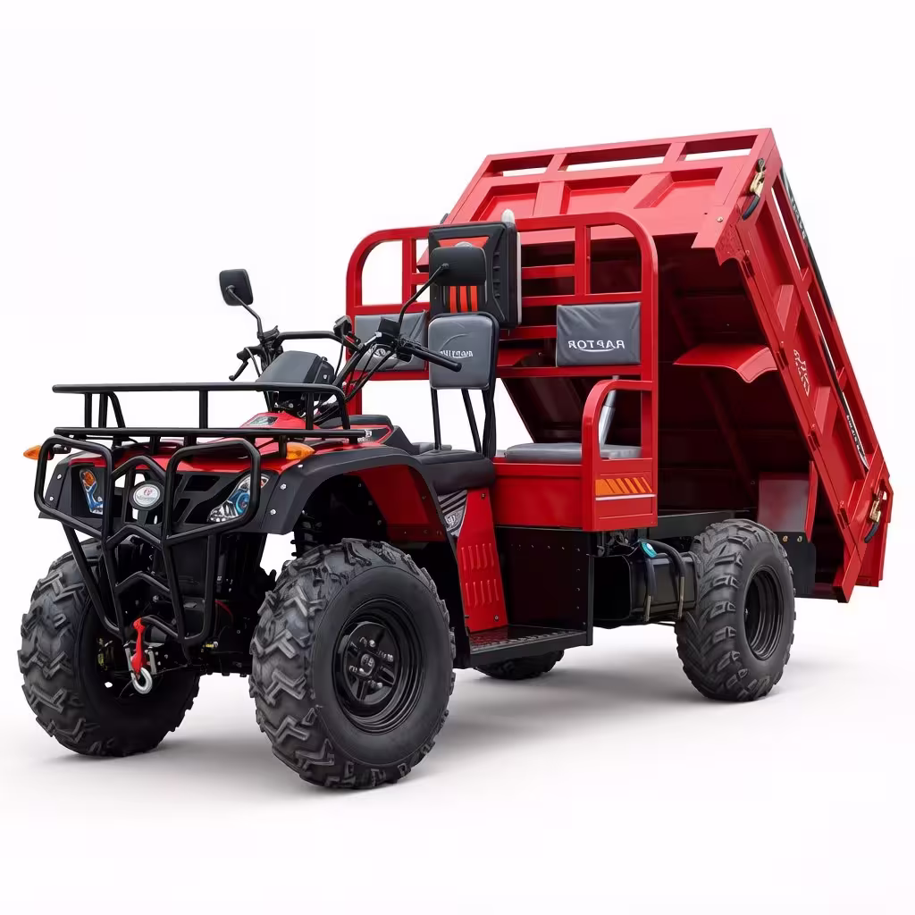 YKF-FT03 farm quad bike red 300cc long-frame utility ATV with hydraulic dump cargo bed