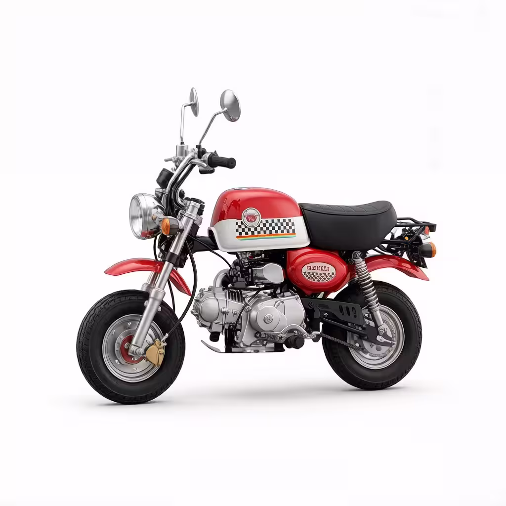 Red and white mini motorcycle side view