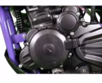 Motorcycle engine close-up with purple frame