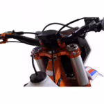 Dirt bike handlebar and front suspension close-up