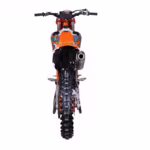 Orange dirt bike rear view with exhaust