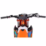 Dirt bike handlebars and front suspension view
