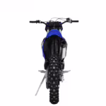 Blue dirt bike rear view with exhaust