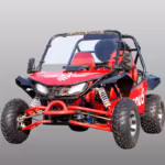 Buggy vermelho para dunas, com gaiola de proteção.