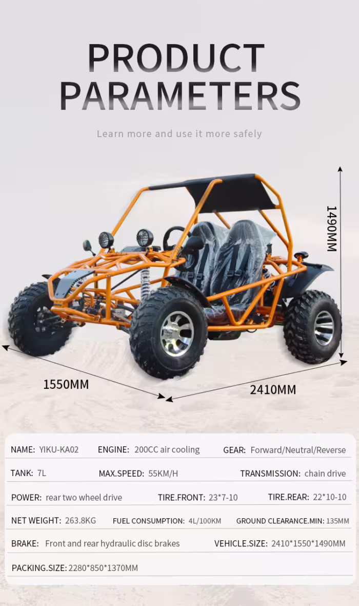 Especificaciones técnicas y dimensiones del kart YIKU-KA02