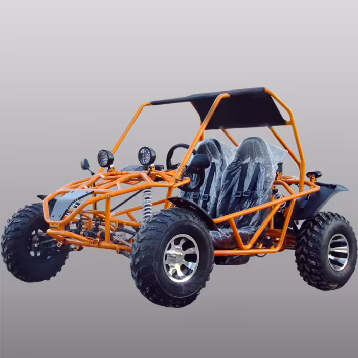 Buggy biplaza naranja con jaula antivuelco
