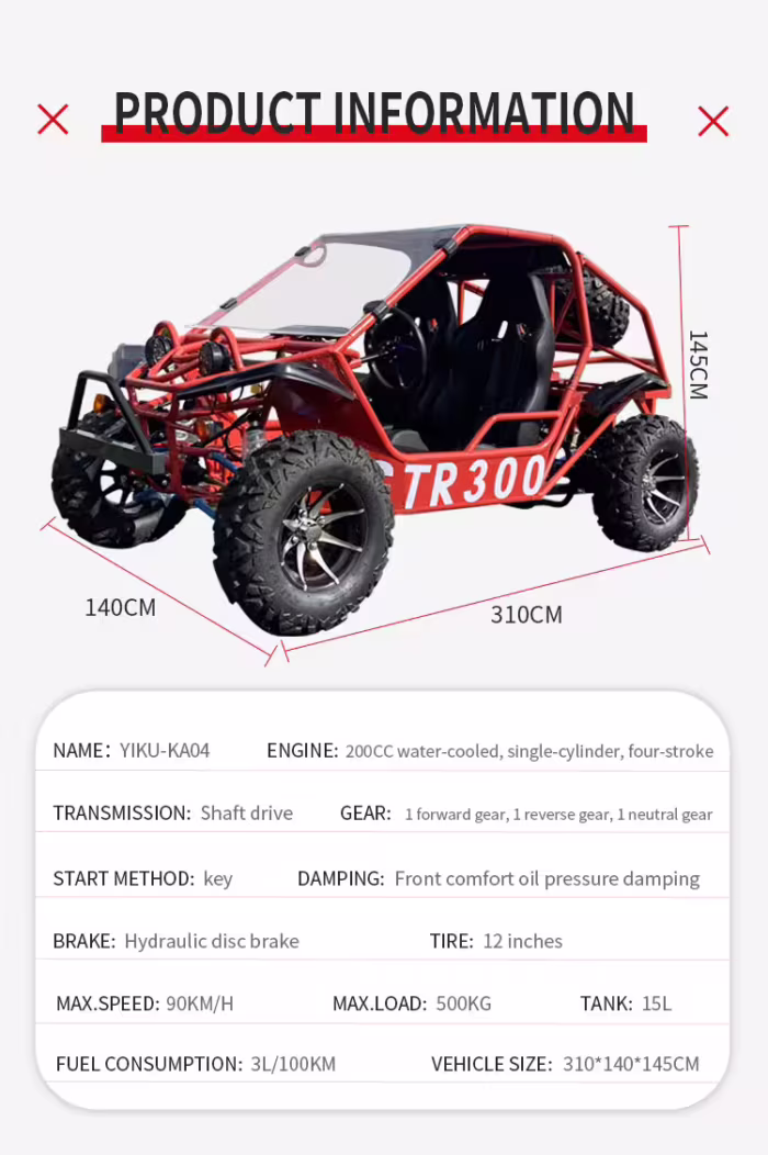 Kart YIKU-KA04 de 200 cc con dimensiones y especificaciones.