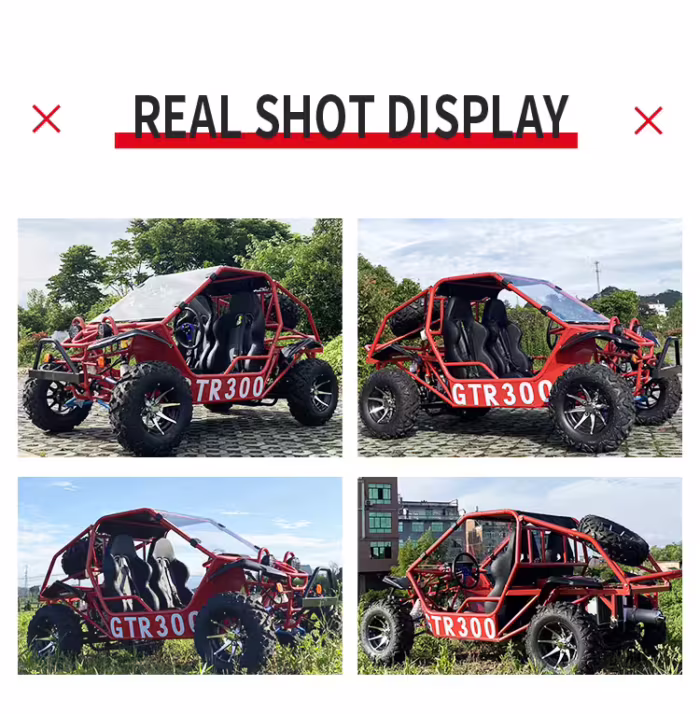 Buggy GTR300 rojo: imágenes reales tomadas desde múltiples ángulos.