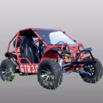 Red off-road go-kart with roll cage