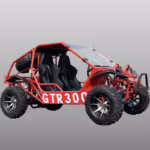 Red GTR300 off-road dune buggy with roll cage