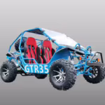 Blue GTR35 off-road dune buggy with red seats