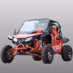 Red off-road dune buggy with roll cage